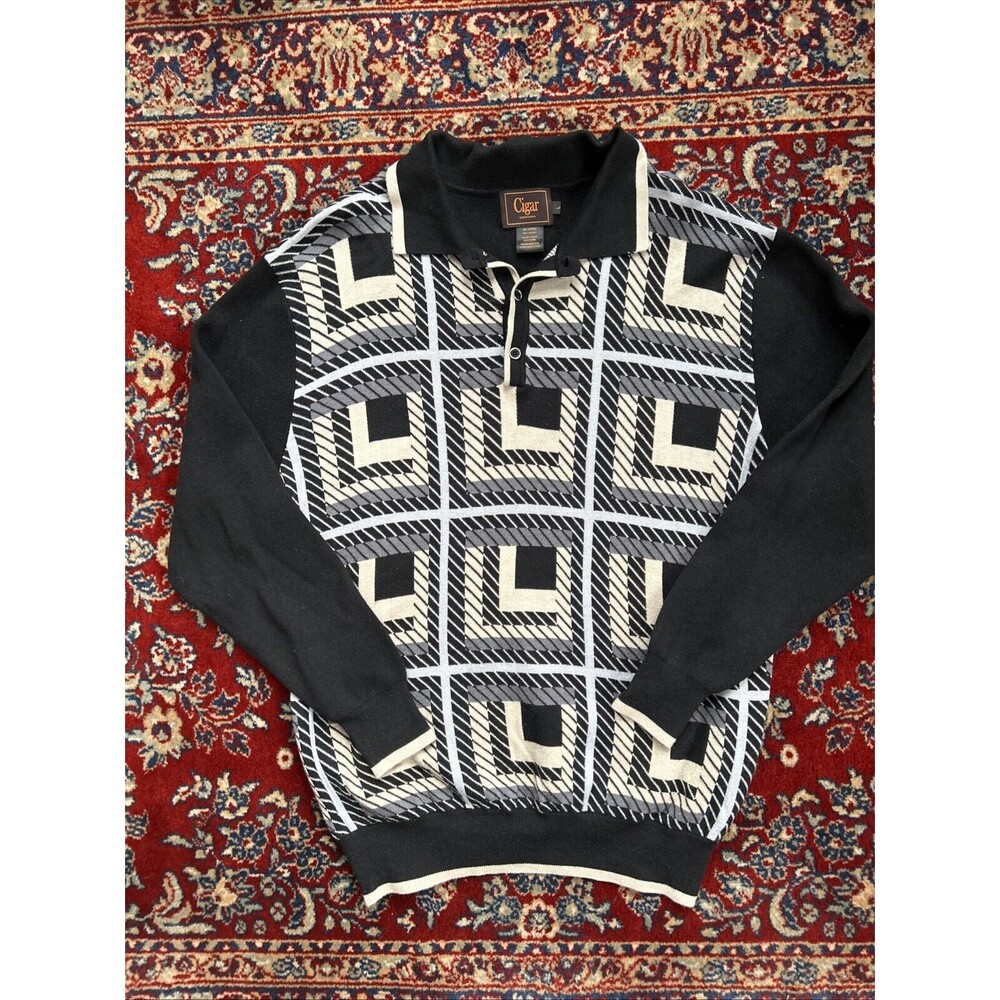 Cigar Couture Mens Geometric Patchwork Retro Mid Century Shirt Size Large